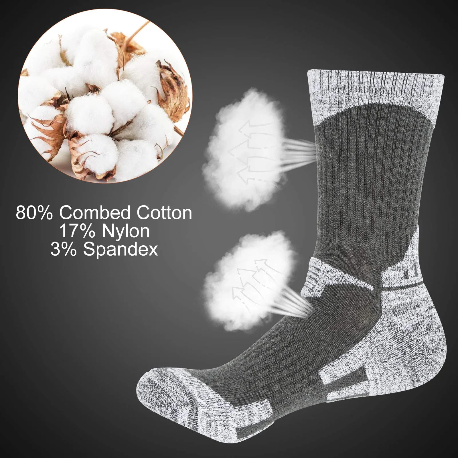 3 Pairs Womens Ladies Hiking Walking Sports Cotton Crew Socks Multipack 4-7 Cushioned Anti Blister Outdoor Camping Cycling Trekking Running Athletic Socks Colorful Grey Padded Socks for Women