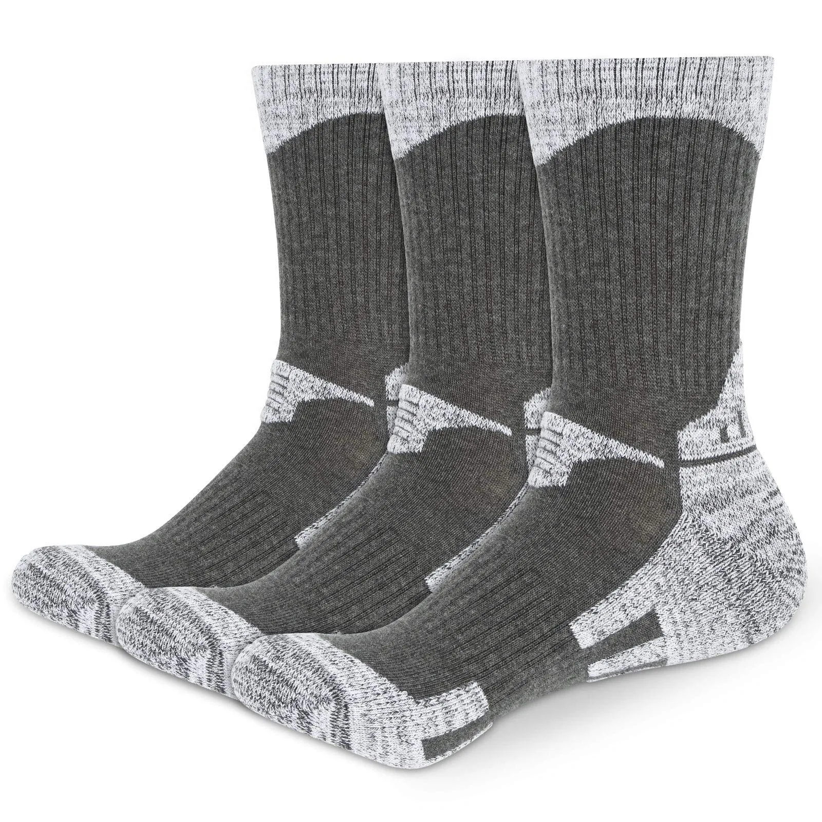 3 Pairs Womens Ladies Hiking Walking Sports Cotton Crew Socks Multipack 4-7 Cushioned Anti Blister Outdoor Camping Cycling Trekking Running Athletic Socks Colorful Grey Padded Socks for Women