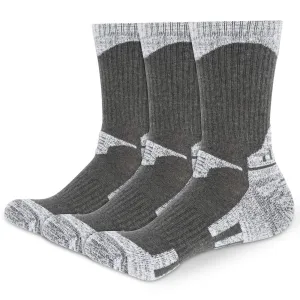3 Pairs Womens Ladies Hiking Walking Sports Cotton Crew Socks Multipack 4-7 Cushioned Anti Blister Outdoor Camping Cycling Trekking Running Athletic Socks Colorful Grey Padded Socks for Women