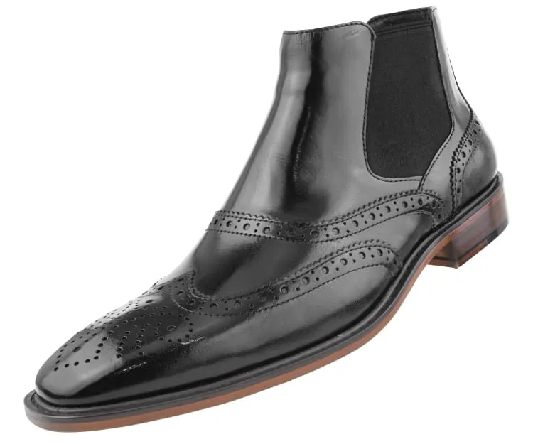 Asher Green Ag2632 Black Men's Wingtip Leather Boots