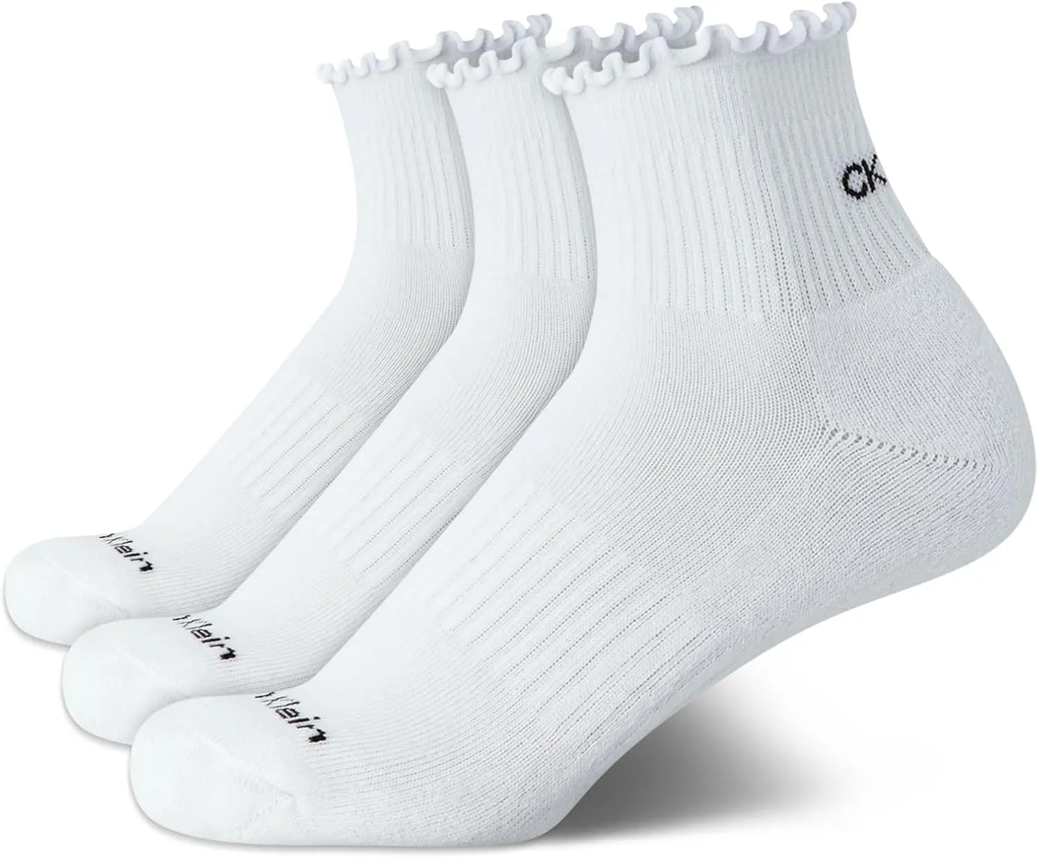 Calvin Klein Womens Quarter Socks - 3 Pack Cotton Cushioned Ruffle Half Crew Socks for Women with Lettuce Edge Cuff (4-10)