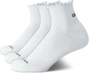 Calvin Klein Womens Quarter Socks - 3 Pack Cotton Cushioned Ruffle Half Crew Socks for Women with Lettuce Edge Cuff (4-10)