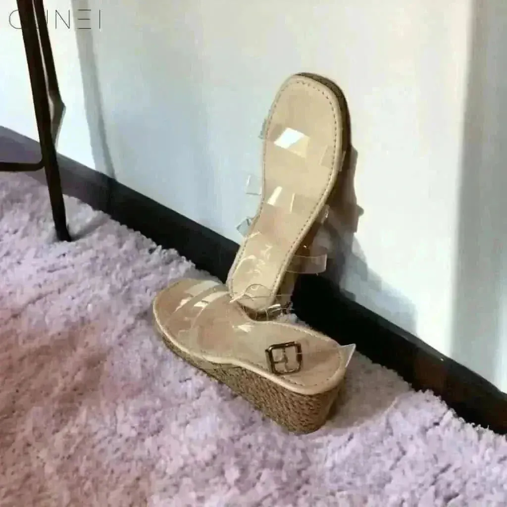 Clear Strap Jute Wrap Wedges