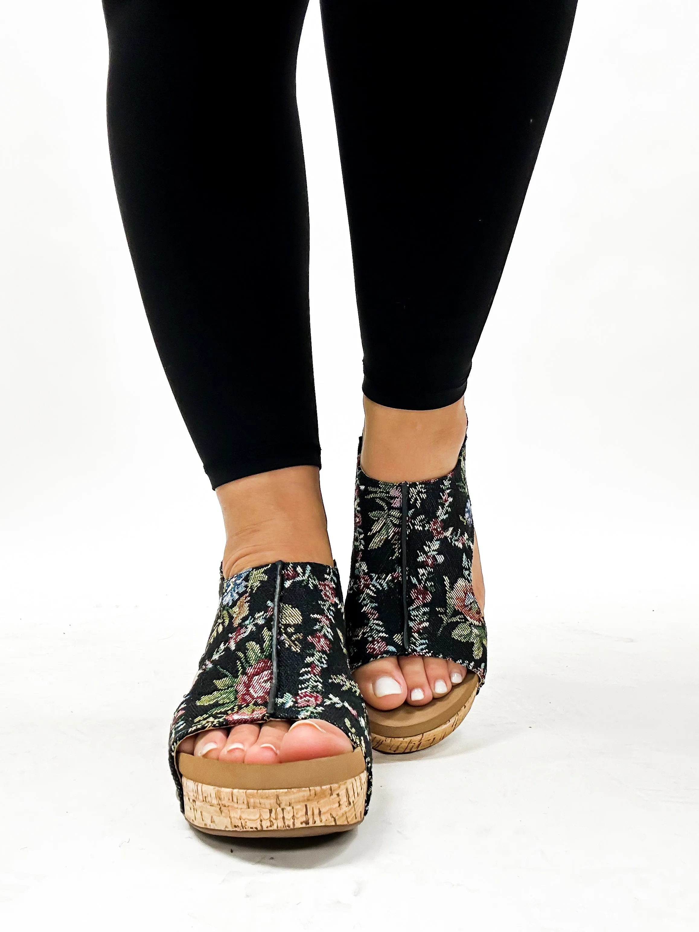 Corky's Black Brocade Floral Carley Sandals FINAL SALE