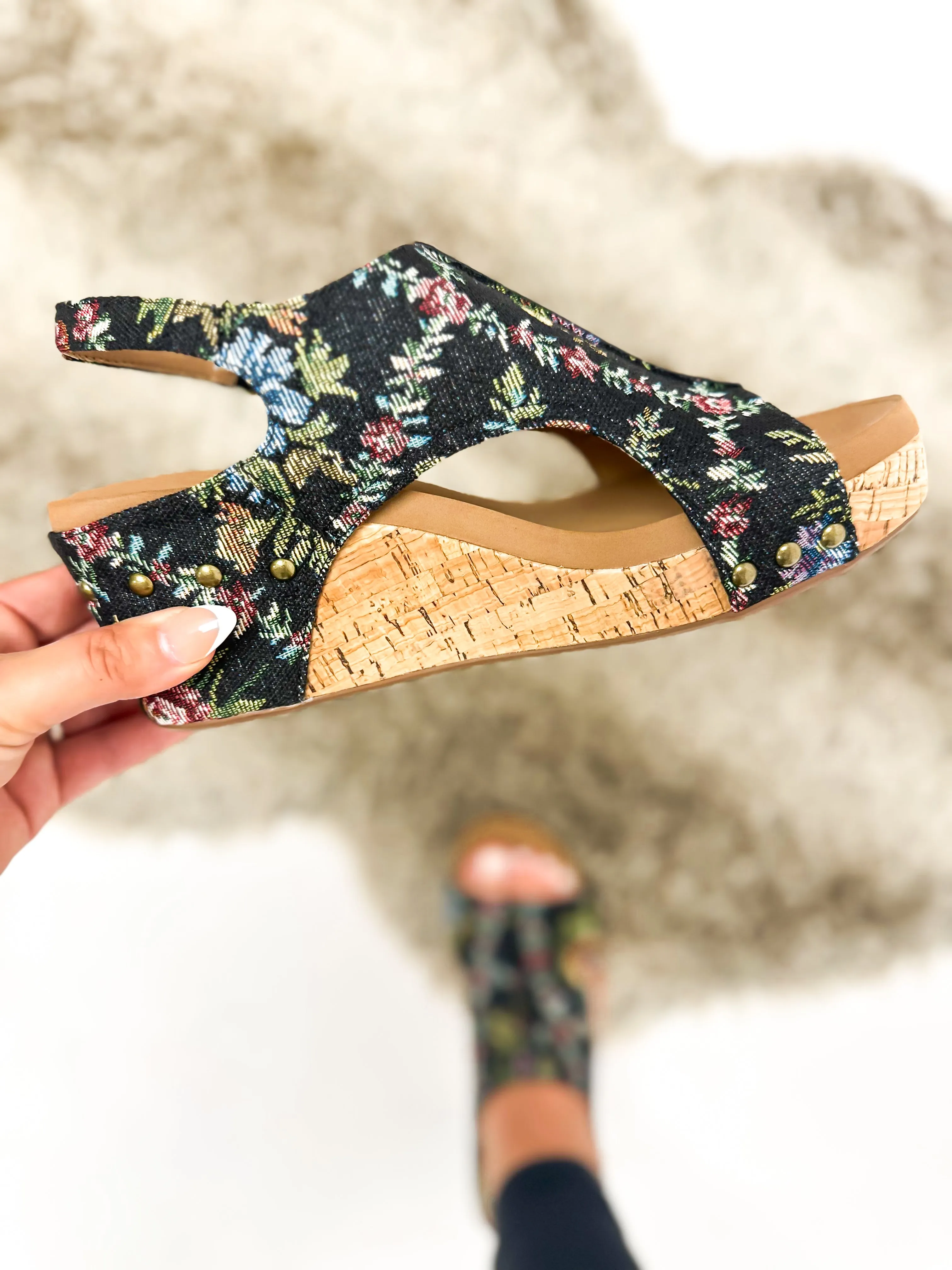 Corky's Black Brocade Floral Carley Sandals FINAL SALE
