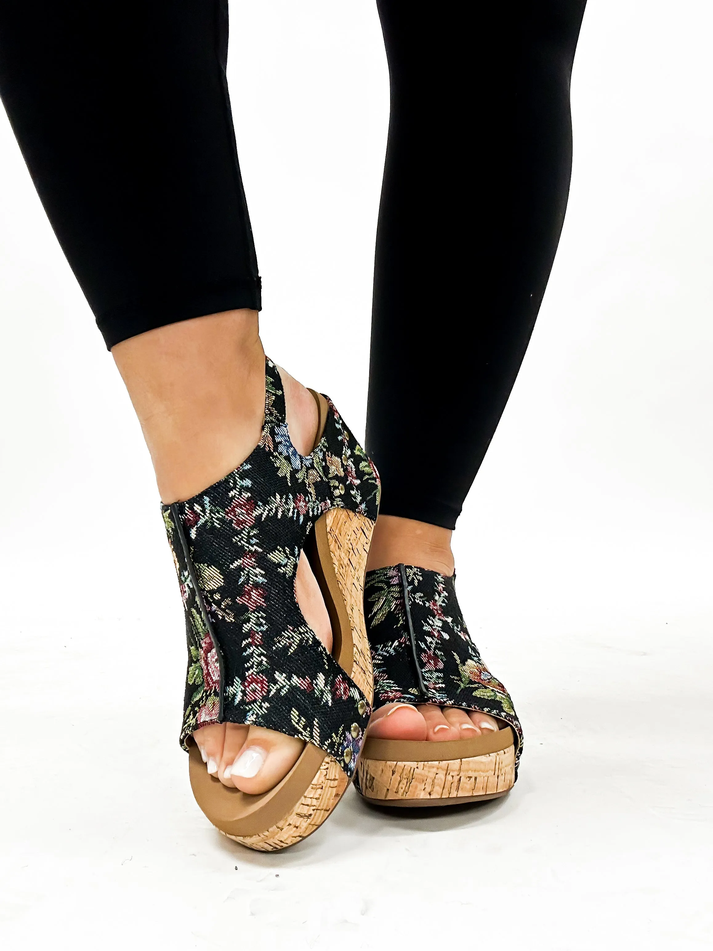 Corky's Black Brocade Floral Carley Sandals FINAL SALE
