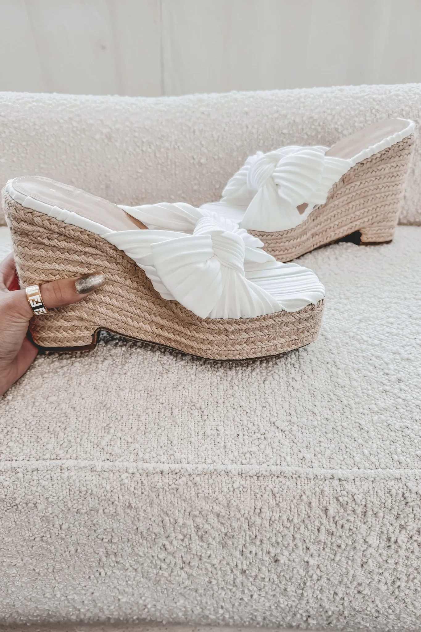 DEAL A Walk In The Sunset White Braided Wedge Heel