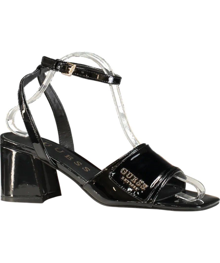Guess Black Patent Logo Block Heel Sandals UK 5 EU 38 👠