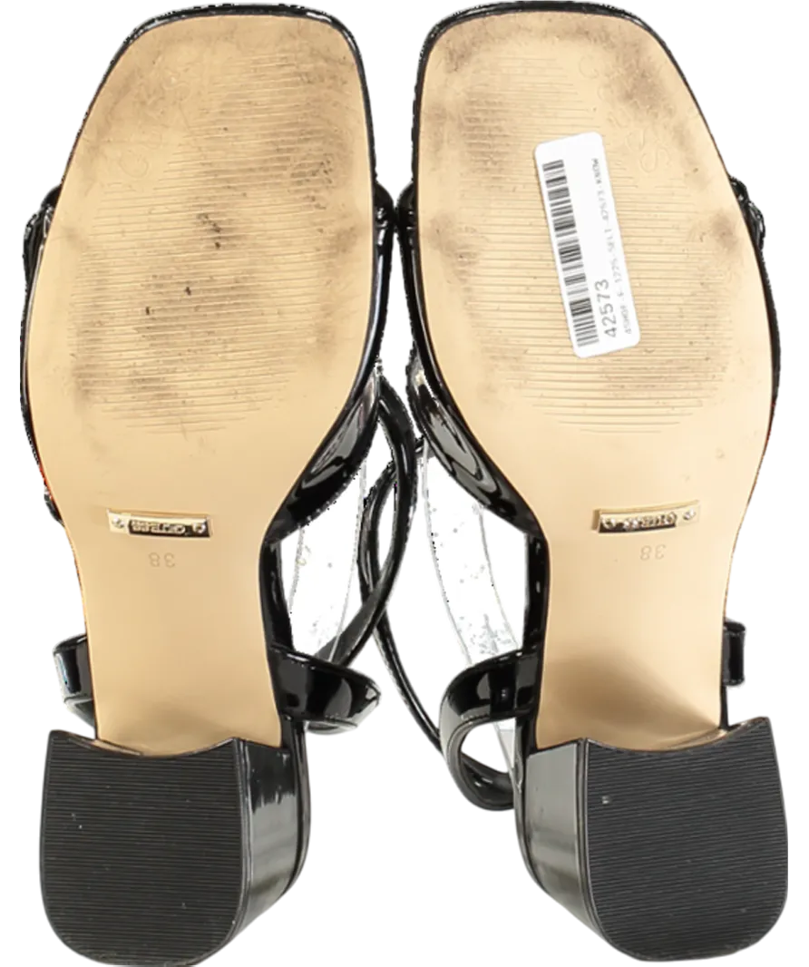 Guess Black Patent Logo Block Heel Sandals UK 5 EU 38 👠