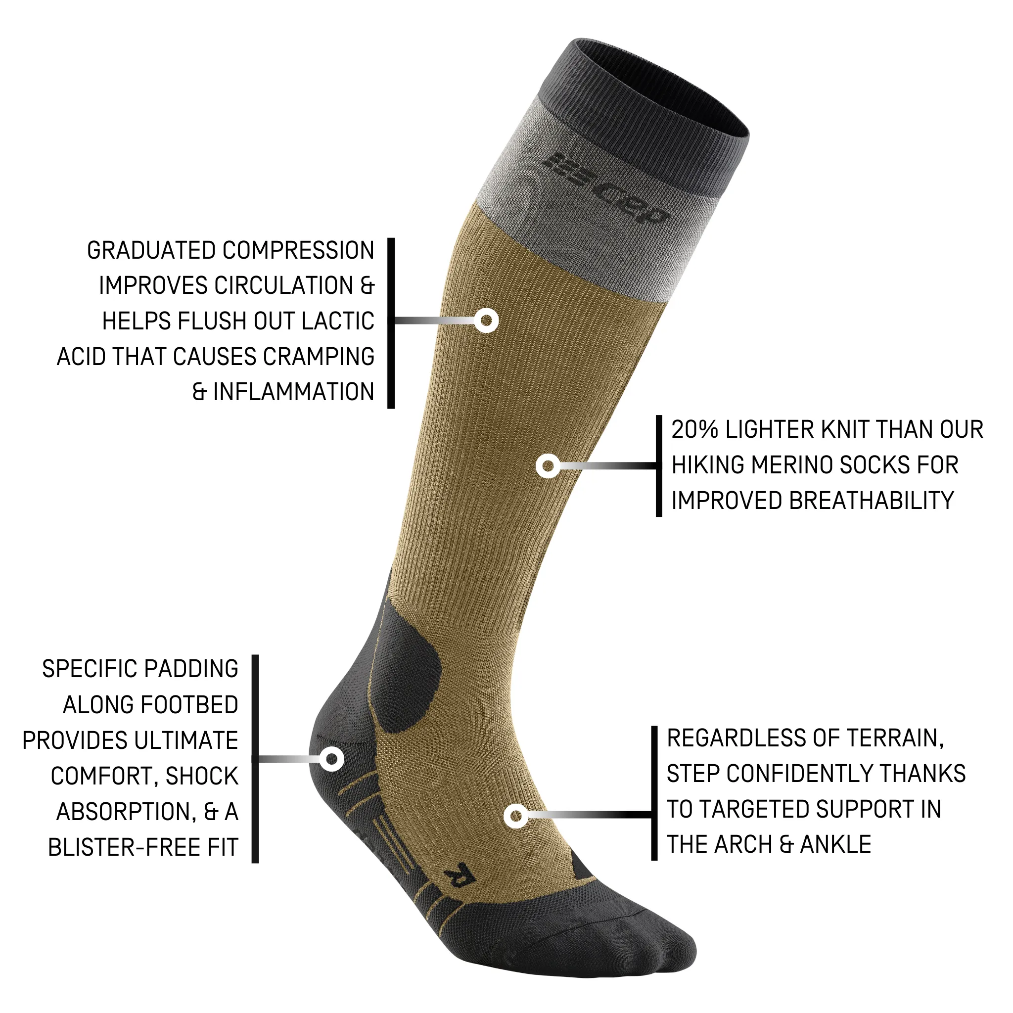 Hiking Light Merino Tall Compression Socks, Women - Clearance
