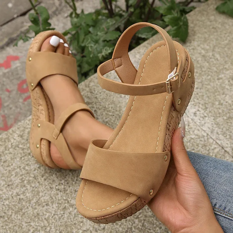 Hnzxzm Mix Color Platform Sandals Women Fashion Rivet Wedges Sandalias De Mujer Ankle Buckle Non-Slip Rome Sandals Female