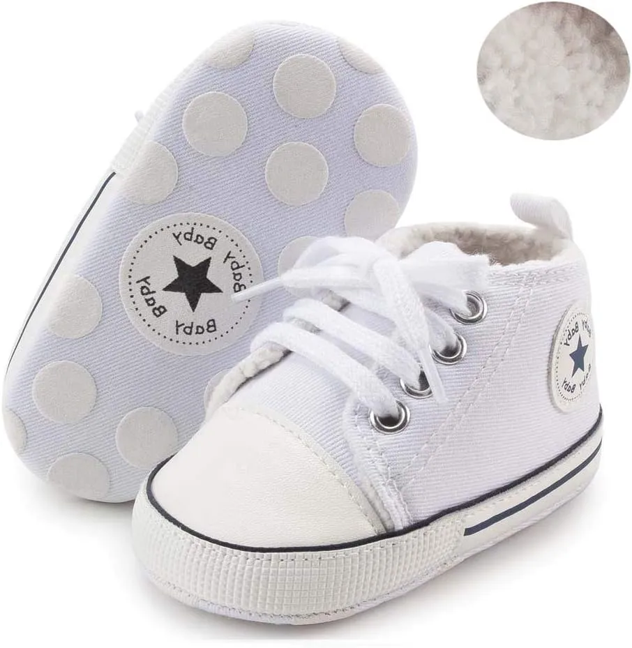 Meckior Baby Girls Boys Canvas Sneakers Soft Sole High-Top Ankle Infant First Walkers Crib Shoes