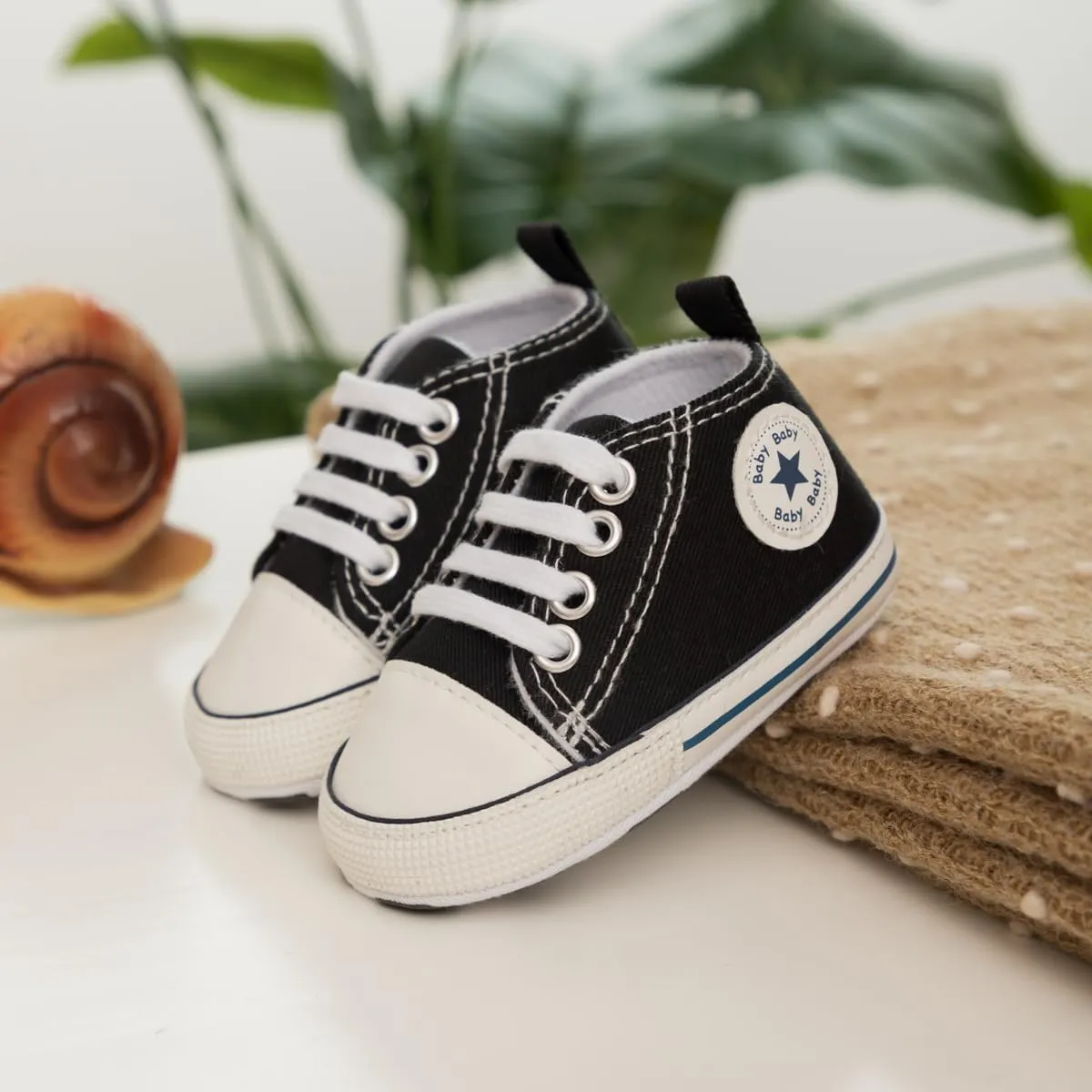 Meckior Baby Girls Boys Canvas Sneakers Soft Sole High-Top Ankle Infant First Walkers Crib Shoes