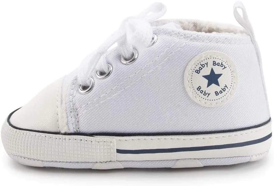 Meckior Baby Girls Boys Canvas Sneakers Soft Sole High-Top Ankle Infant First Walkers Crib Shoes