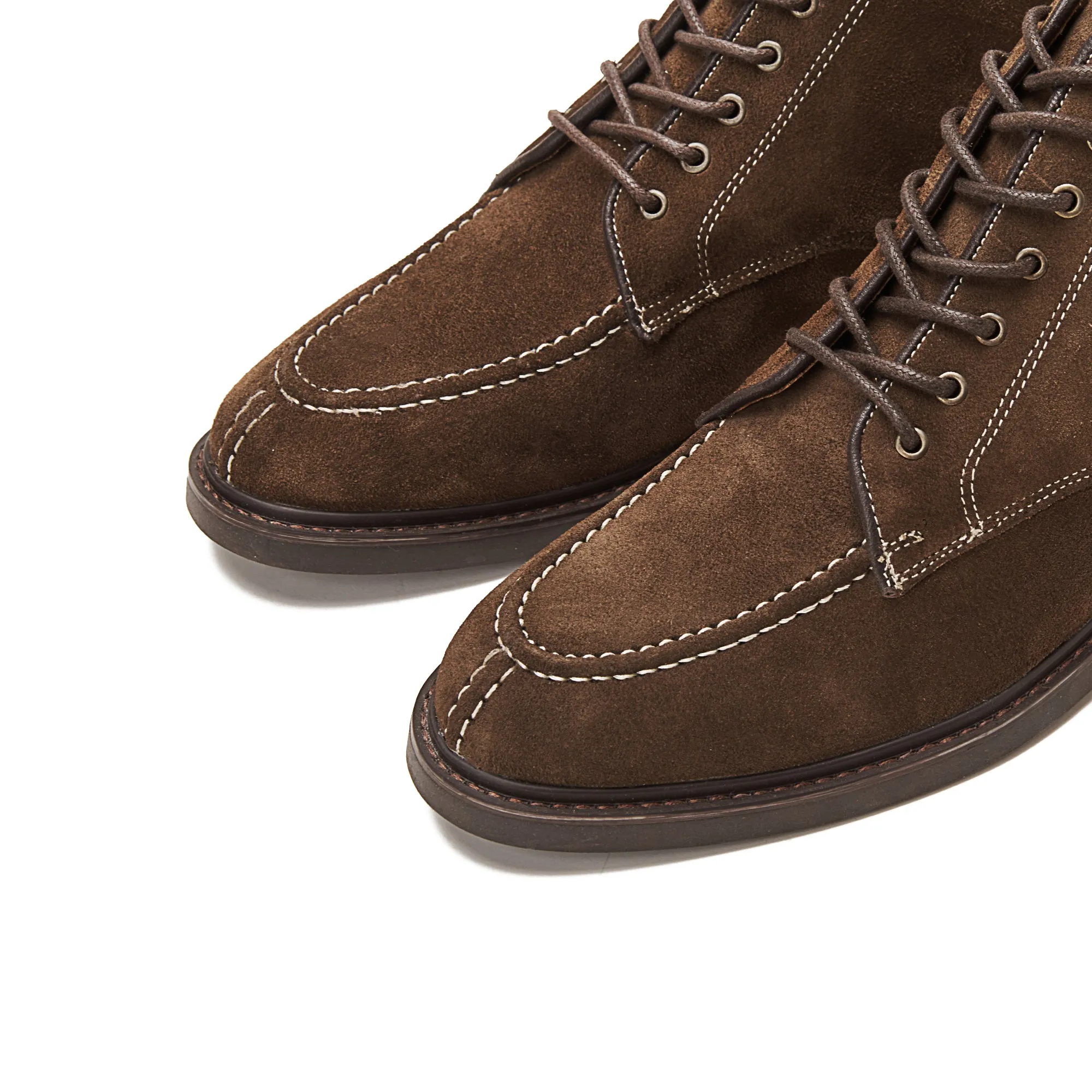 Moc Toe Suede Lace Up Genuine Leather Half Boots - Brown