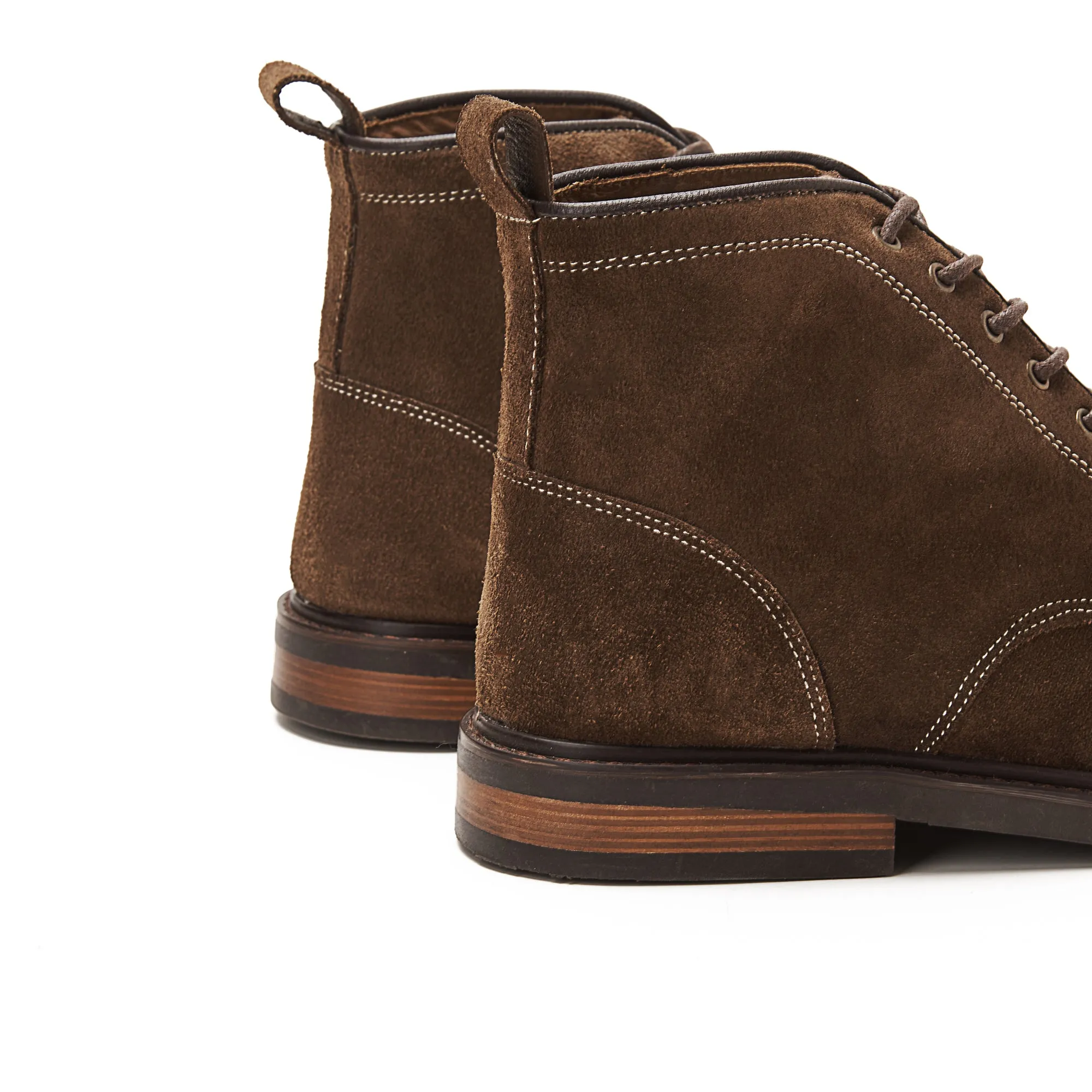 Moc Toe Suede Lace Up Genuine Leather Half Boots - Brown