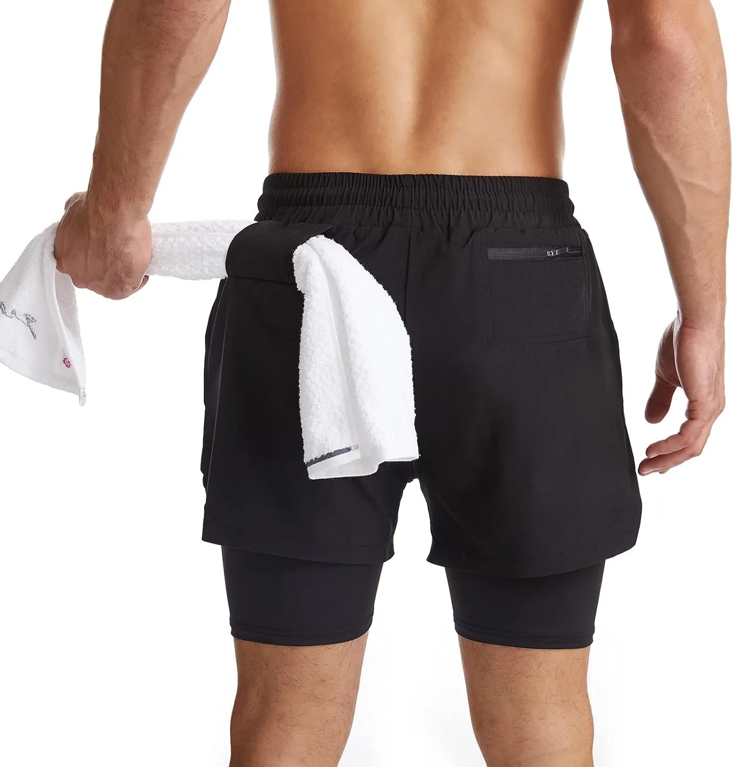 Surenow Mens 2 in 1 Running Shorts Quick Dry Athletic Shorts with Liner, Workout Shorts with Zip Pockets and Towel Loop
