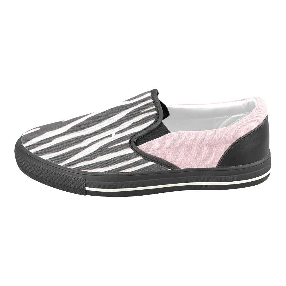 Women's Big Size Pink Zebra Print Slip-on Canvas Shoes