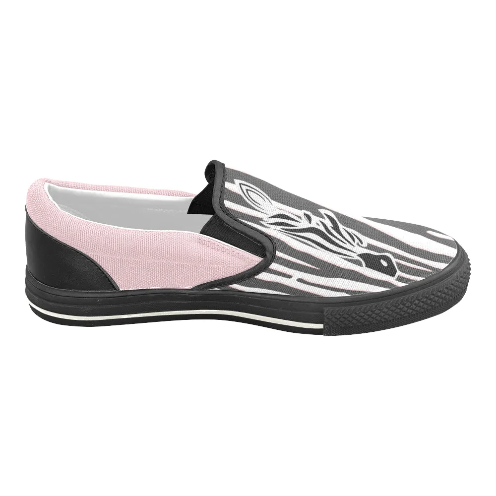 Women's Big Size Pink Zebra Print Slip-on Canvas Shoes