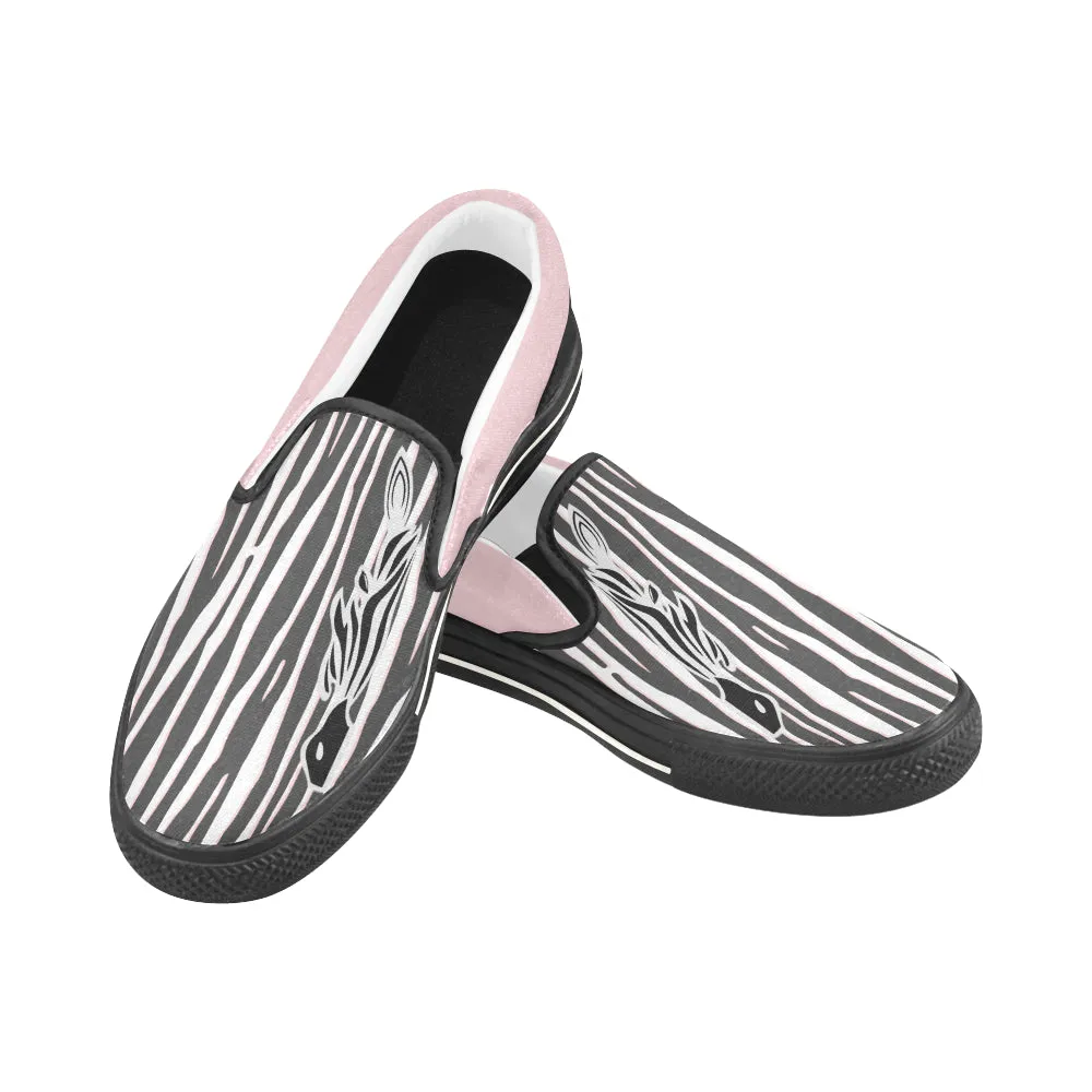 Women's Big Size Pink Zebra Print Slip-on Canvas Shoes
