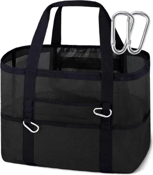 XX-Large Mesh Beach Bag Tote - 9 Pockets for Family Travel/Vacation & Beach Essentials, Foldable & Lightwiht