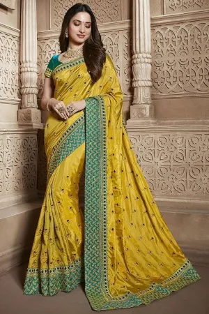 Yellow Rangoli Silk Saree With Blouse Piece